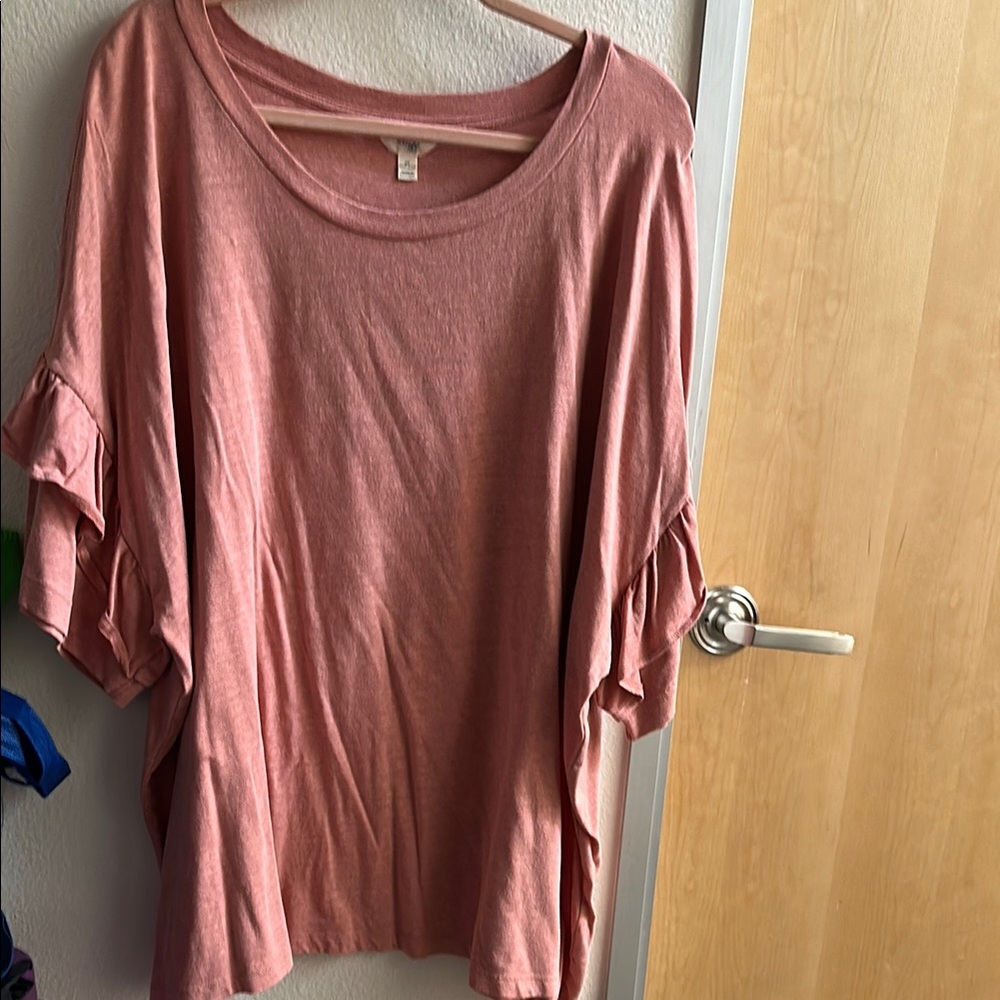 Women's Pink (Salmon color) Ruffle Sleeve Top
